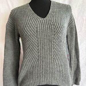 Gray V-Neck Knit Sweater